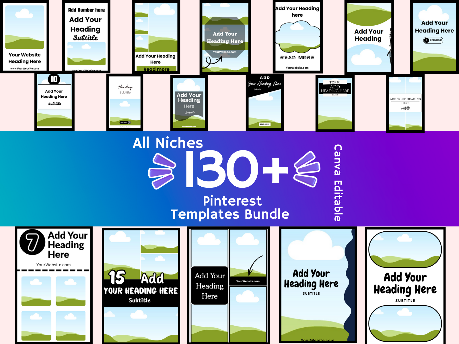 Pinterest Templates | Pinterest Canva Templates | 130+ Editable Pin Designs (Digital Download) | Viral Pinterest Pins canva templates