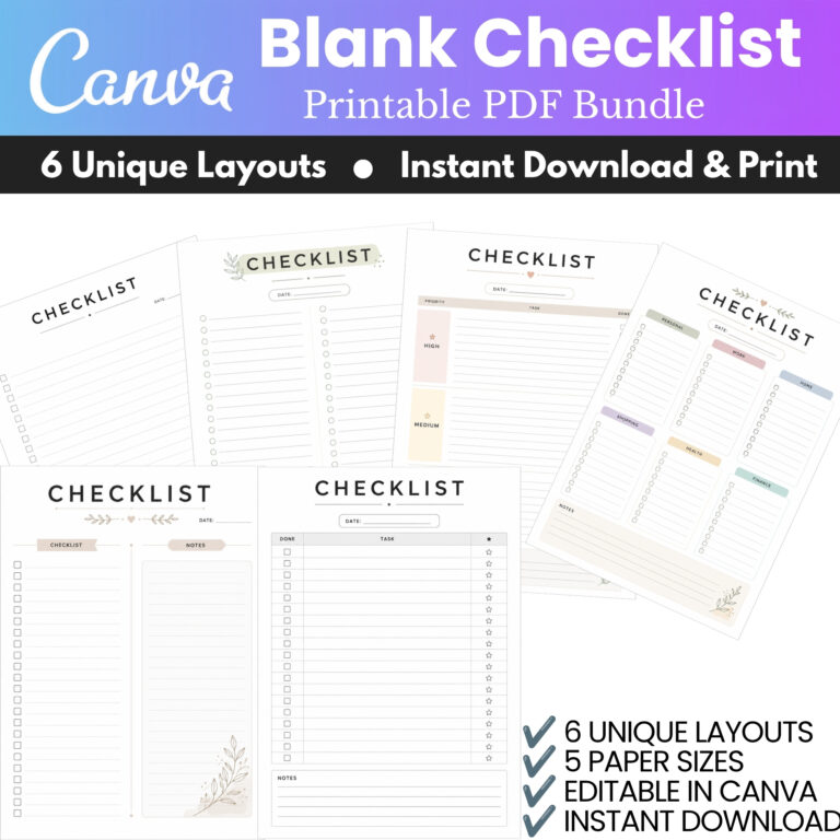 Blank Checklist Printable PDF Bundle