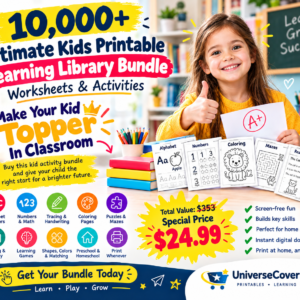 10,000+ Ultimate Kids Printable Learning Library Bundle, Worksheets & Activities