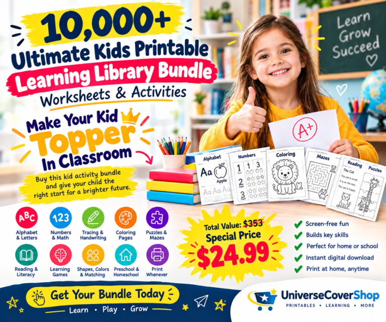 10,000+ Ultimate Kids Printable Learning Library Bundle, Worksheets & Activities