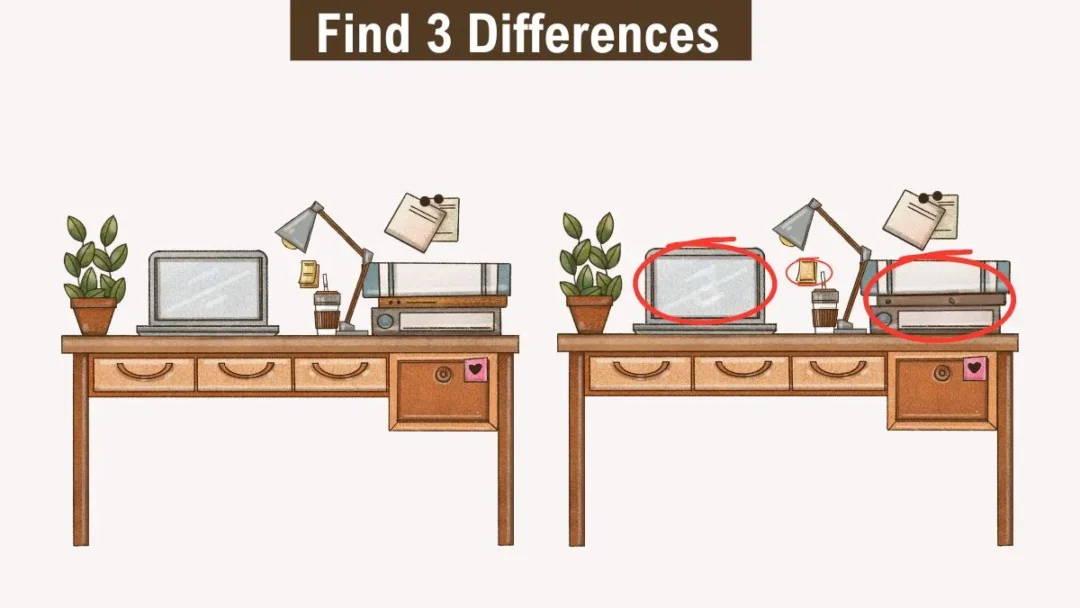 Only 5% of People Can Spot All 3 Differences Between These Study Table Pictures in Just 4 Seconds! 3 Find 3 differences: Study Table Pictures The answer