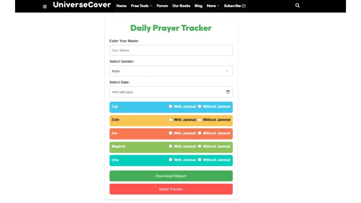 Daily Prayer Tracker | Track Your Salah Online With Jammat Options