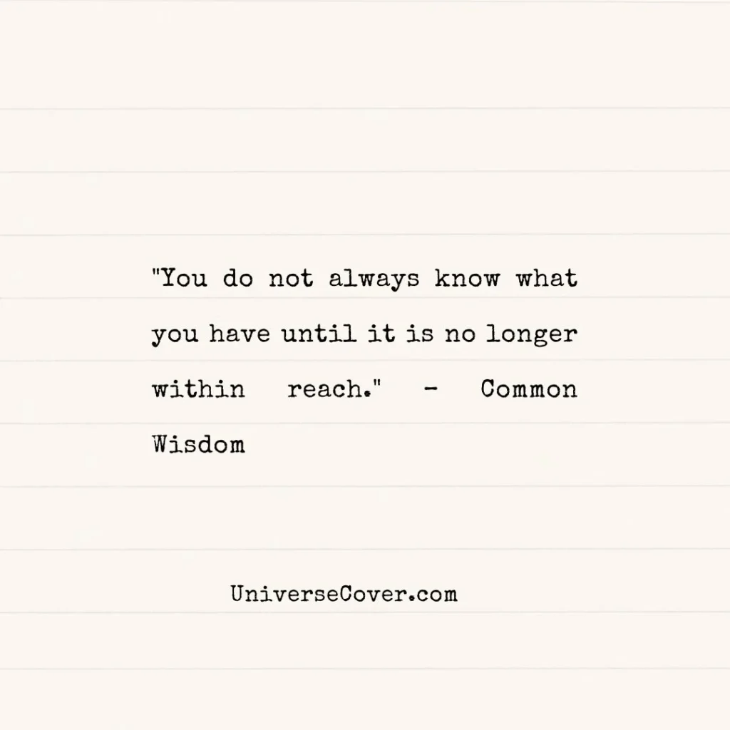 "You do not always know what you have until it is no longer within reach." Common Wisdom