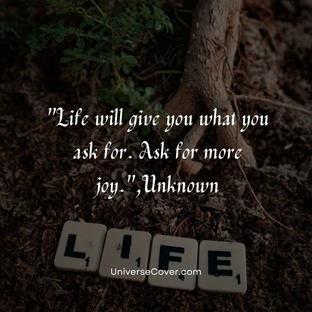 Life will give you what you ask for. Ask for more joy.