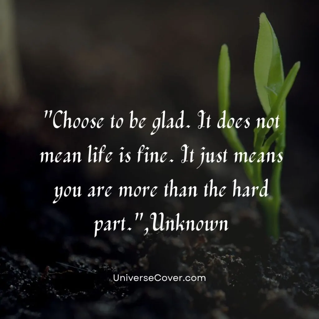 Choose to be glad. It does not mean life is fine. It just means you are more than the hard part.