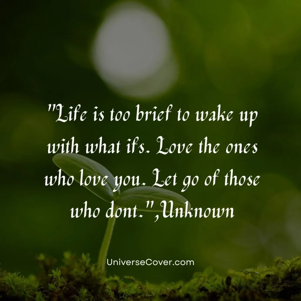 Life is too brief to wake up with what ifs. Love the ones who love you. Let go of those who dont.