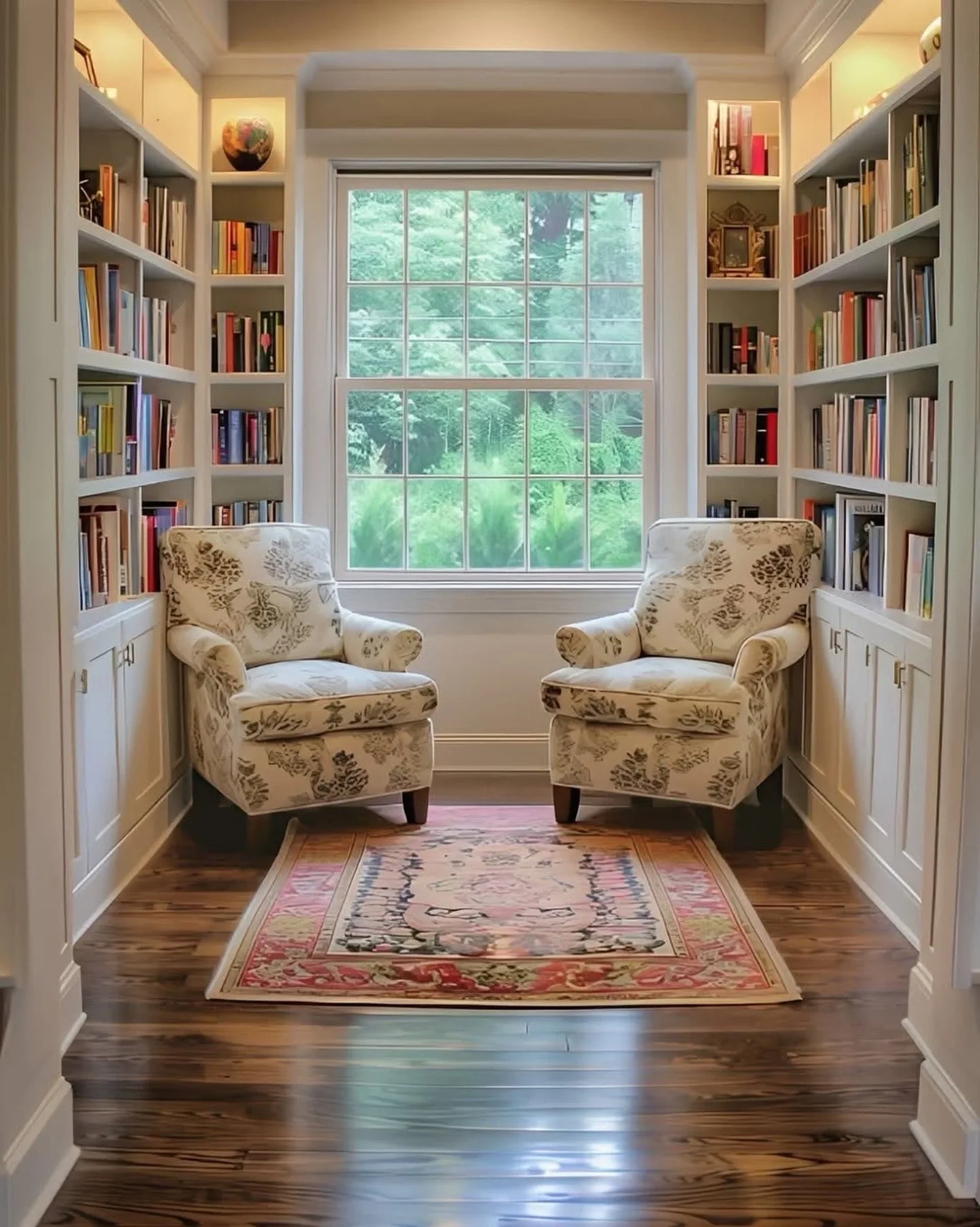 10 Home Library Ideas That Will Make You Want to Stay Home 6 Quiet Alcove with Twin Armchairs and Window Light
