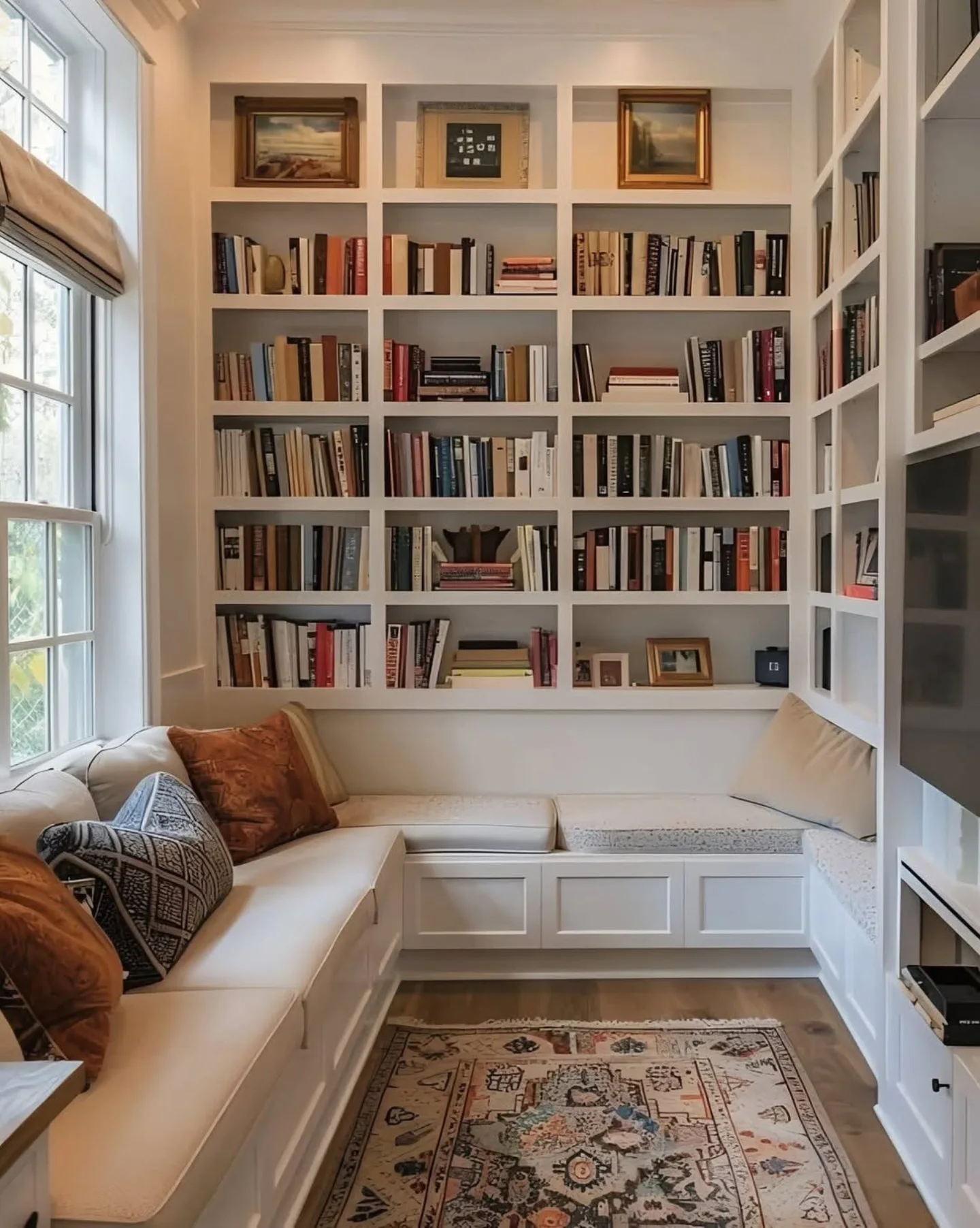 10 Home Library Ideas That Will Make You Want to Stay Home 4 Built-In Bench Seat with Floor-to-Ceiling Shelves