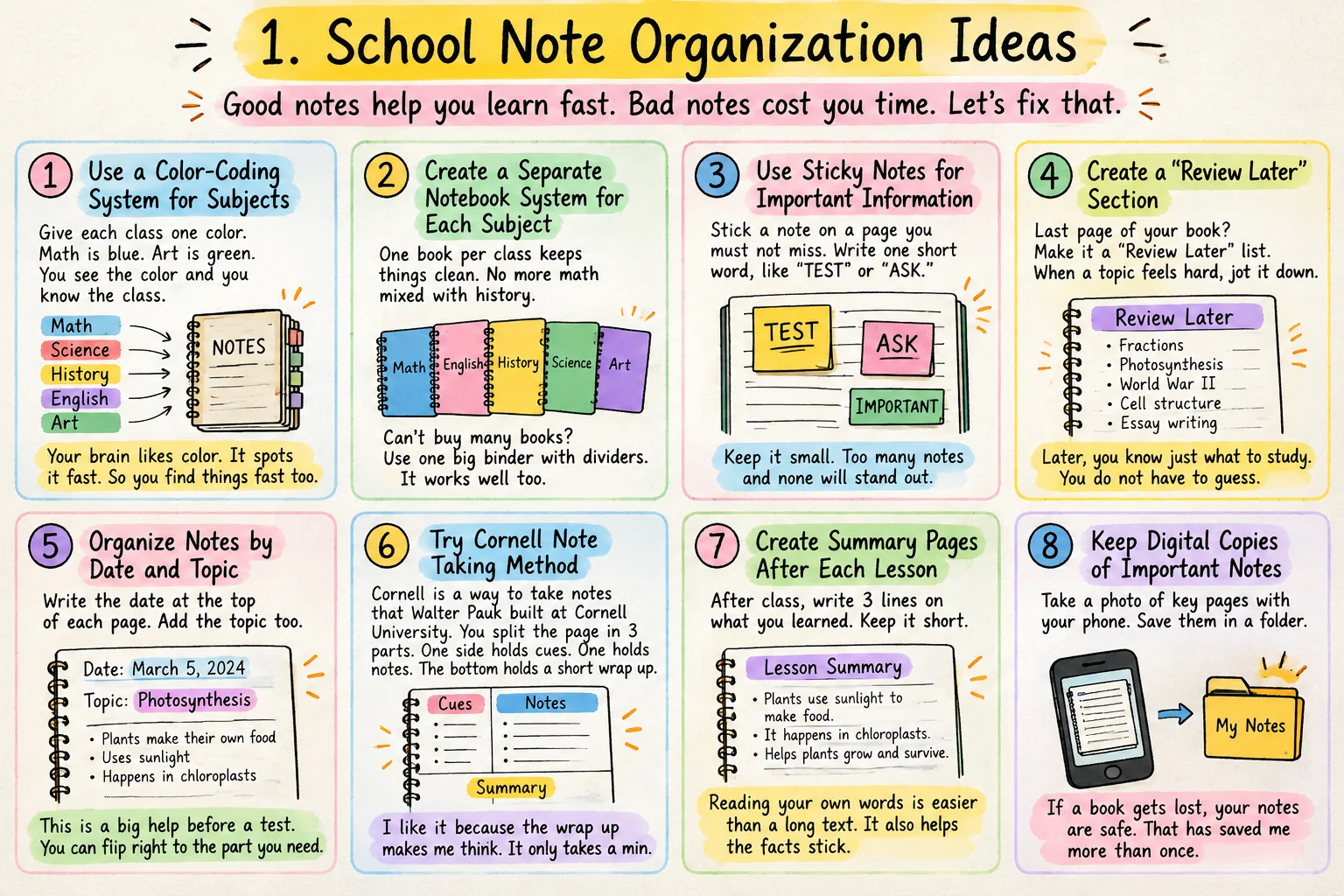 School Note Organization Ideas