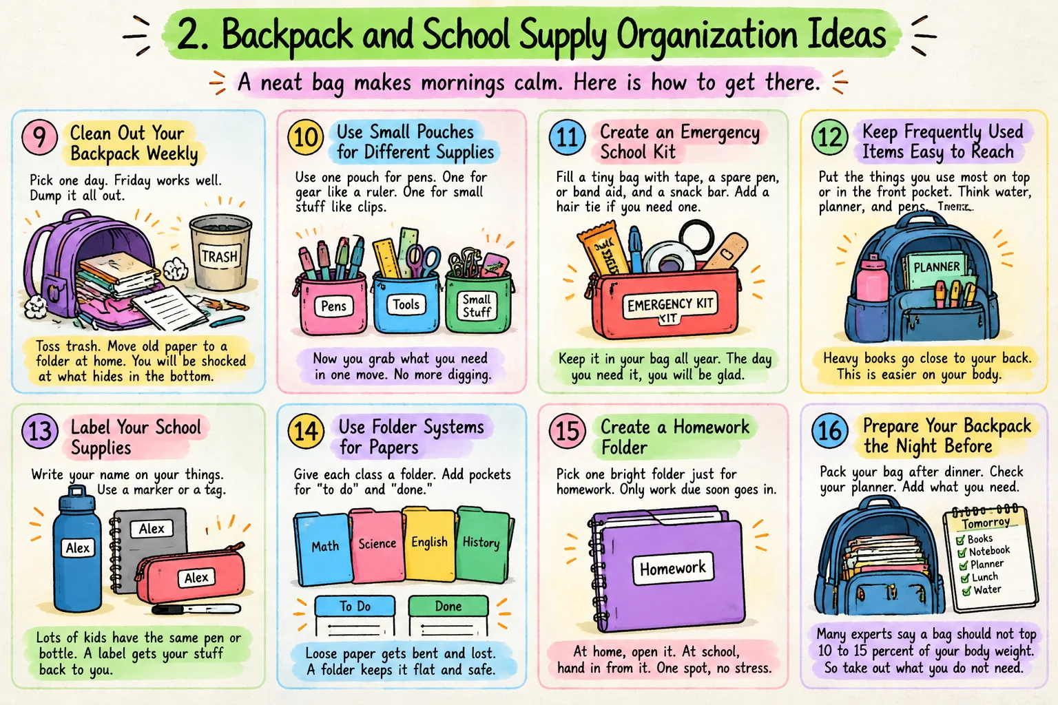 Backpack and School Supply Organization Ideas