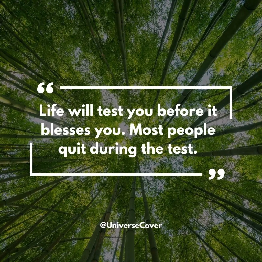 Life will test you before it blesses you. Most people quit during the test.