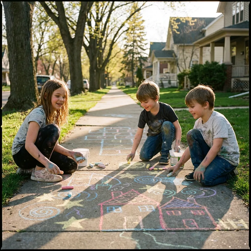 A little chalk could turn an ordinary road into a world of imagination.