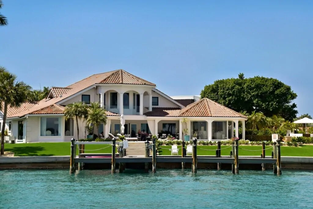 Luxury waterfront mansion with a private dock