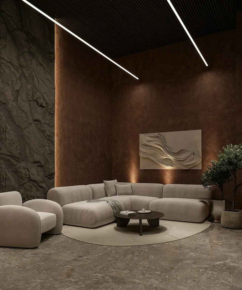 50 Luxury Living Room Ideas for Every Home Style 27 Luxurious modern living room with beige sofa and accent lighting.