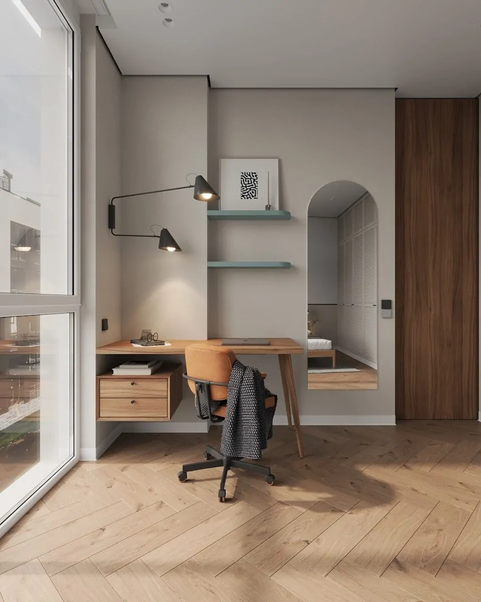 35+ Small Office Ideas for Working From Home 22 A room with a desk and a chair