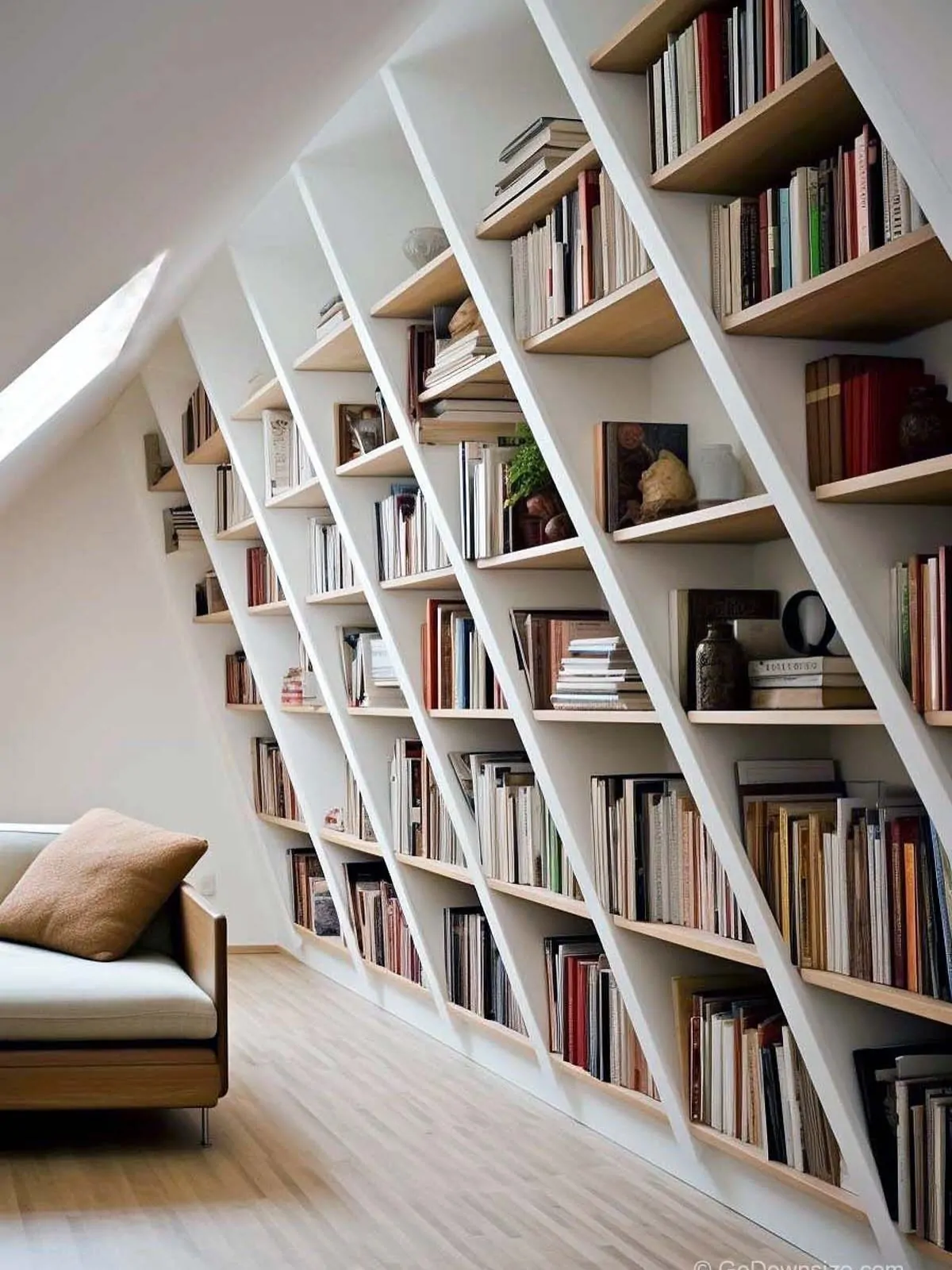10 Home Library Ideas That Will Make You Want to Stay Home 31 Modern Geometric Diagonal Attic Library Wall