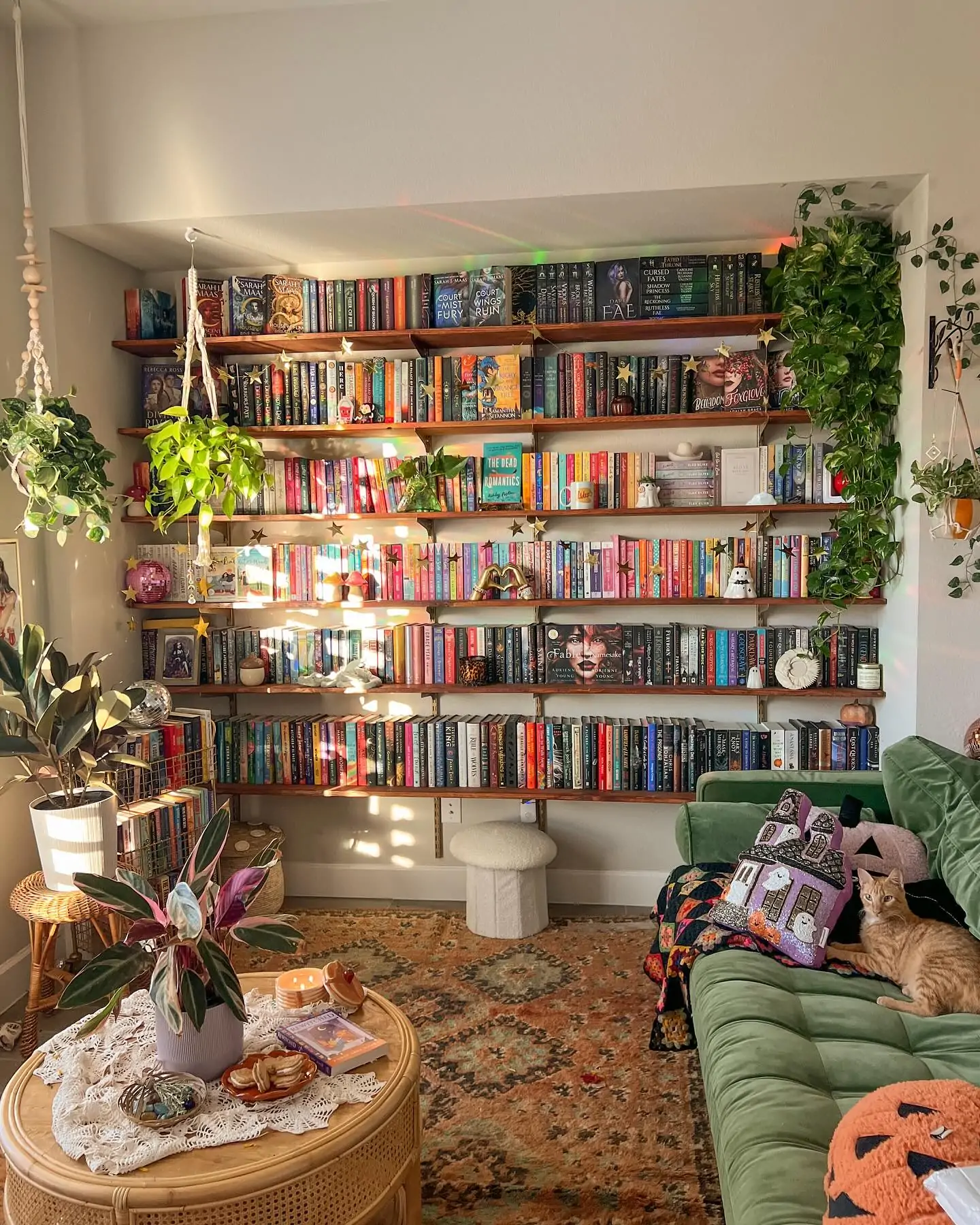 10 Home Library Ideas That Will Make You Want to Stay Home 30 Natural Rattan Chair and Botanical Bookcase Nook