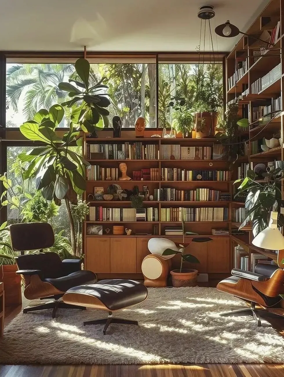 10 Home Library Ideas That Will Make You Want to Stay Home 25 Sunlit Biophilic Lounge and Corner Library