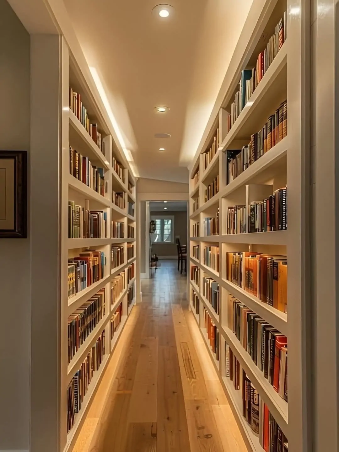 10 Home Library Ideas That Will Make You Want to Stay Home 21 Built-In Hallway Library Corridor with LED Strips