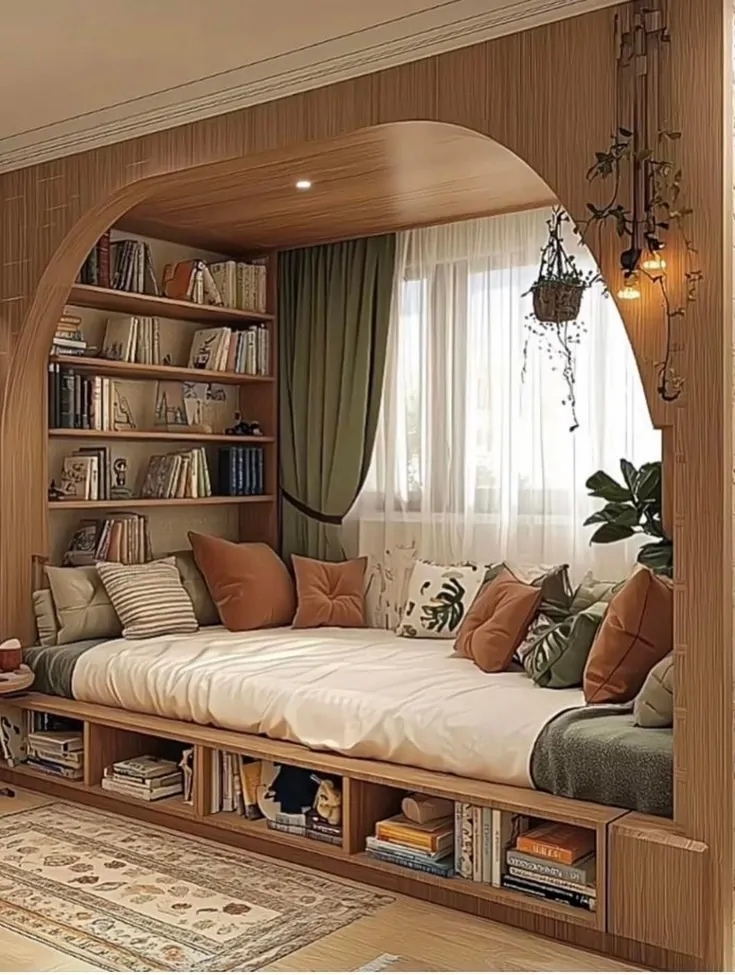 10 Home Library Ideas That Will Make You Want to Stay Home 18 Built-In Wooden Arch Bed Alcove with Integrated Storage