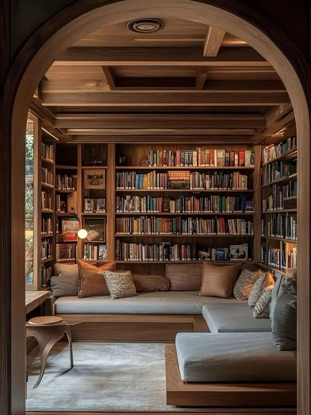 10 Home Library Ideas That Will Make You Want to Stay Home 17 Wooden Arch Library Nook with Built-In Daybed