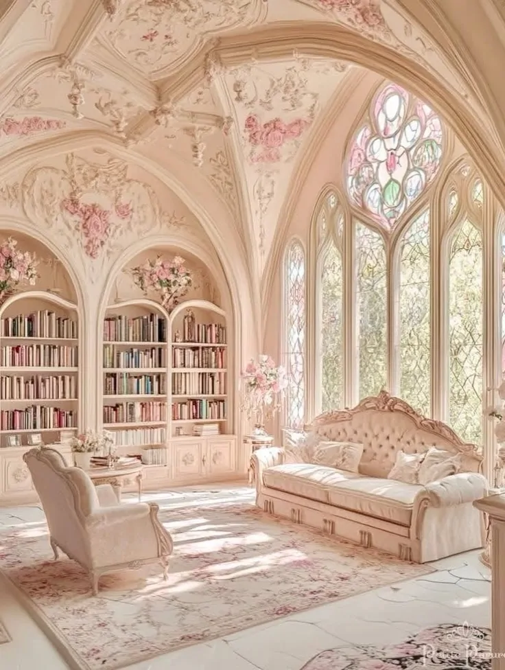 10 Home Library Ideas That Will Make You Want to Stay Home 16 Gothic Floral Library with Stained Glass Arches
