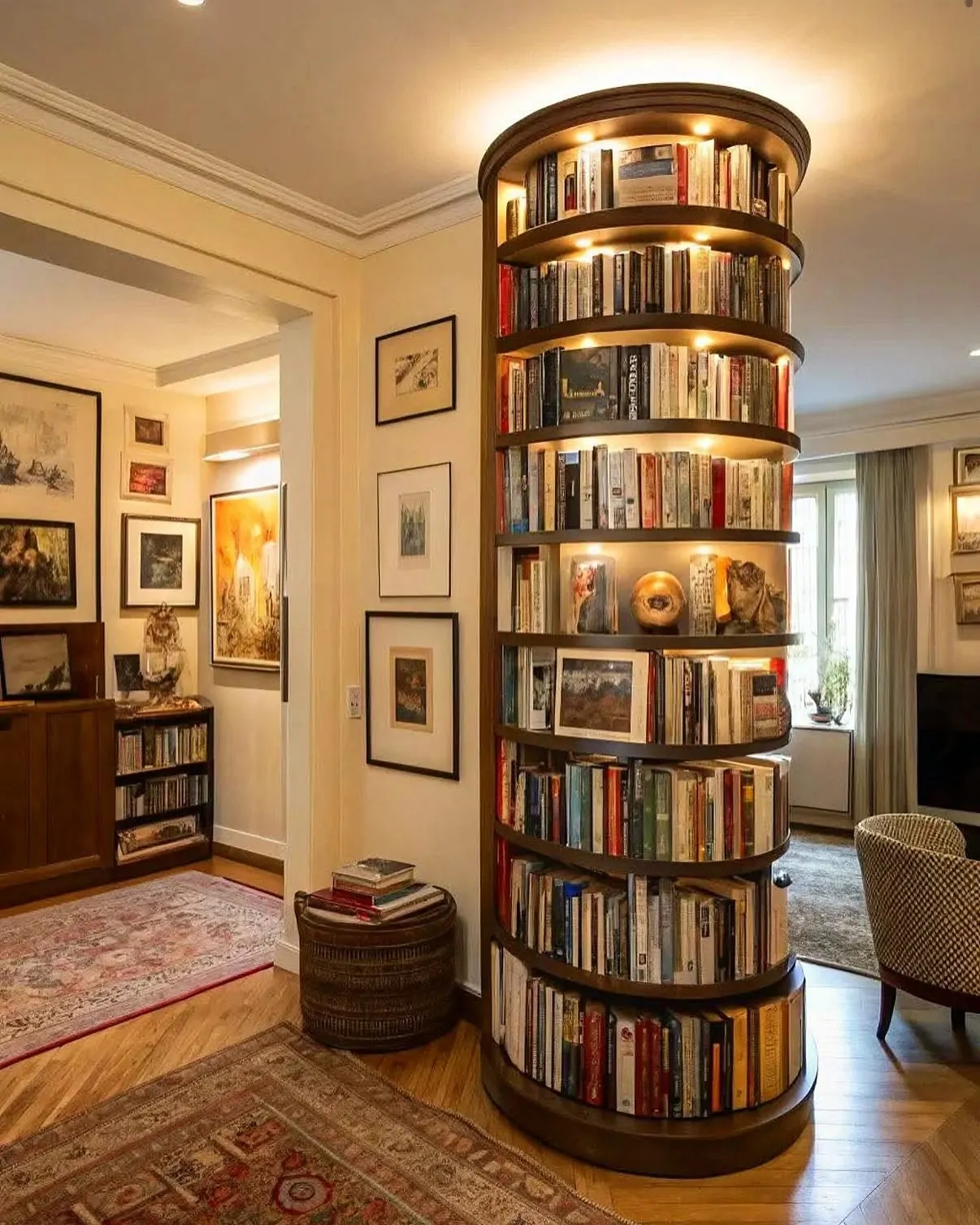 10 Home Library Ideas That Will Make You Want to Stay Home 13 Rotating Circular Column Bookshelf for Space Optimization