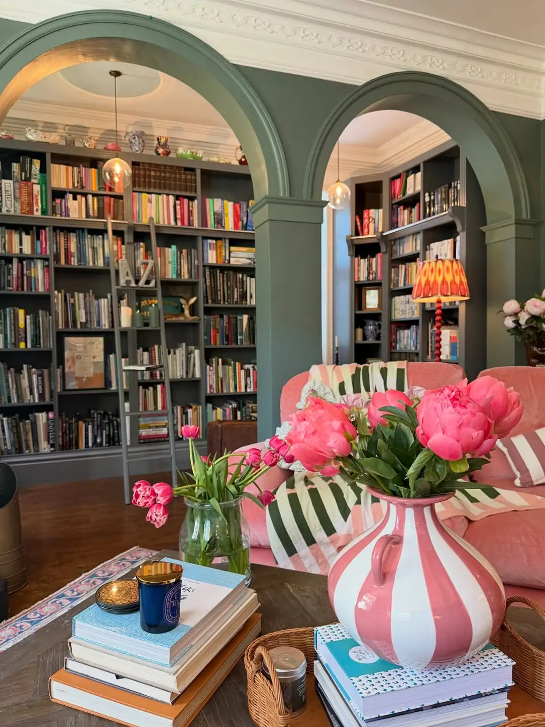 10 Home Library Ideas That Will Make You Want to Stay Home 10 Classic Edwardian Library with Sage Arches and Pink Accents