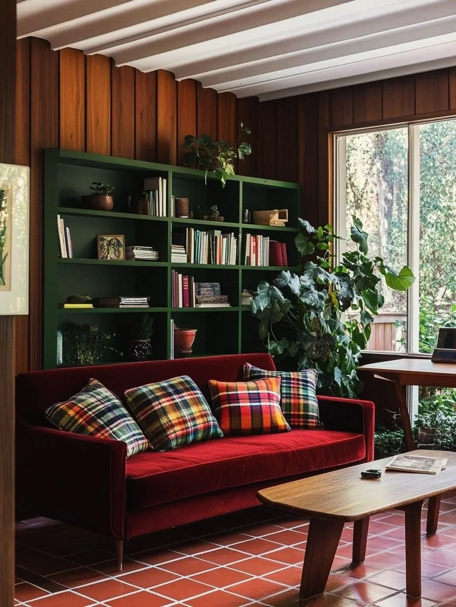 10 Home Library Ideas That Will Make You Want to Stay Home 9 Mid-Century Study with Forest Green Shelving
