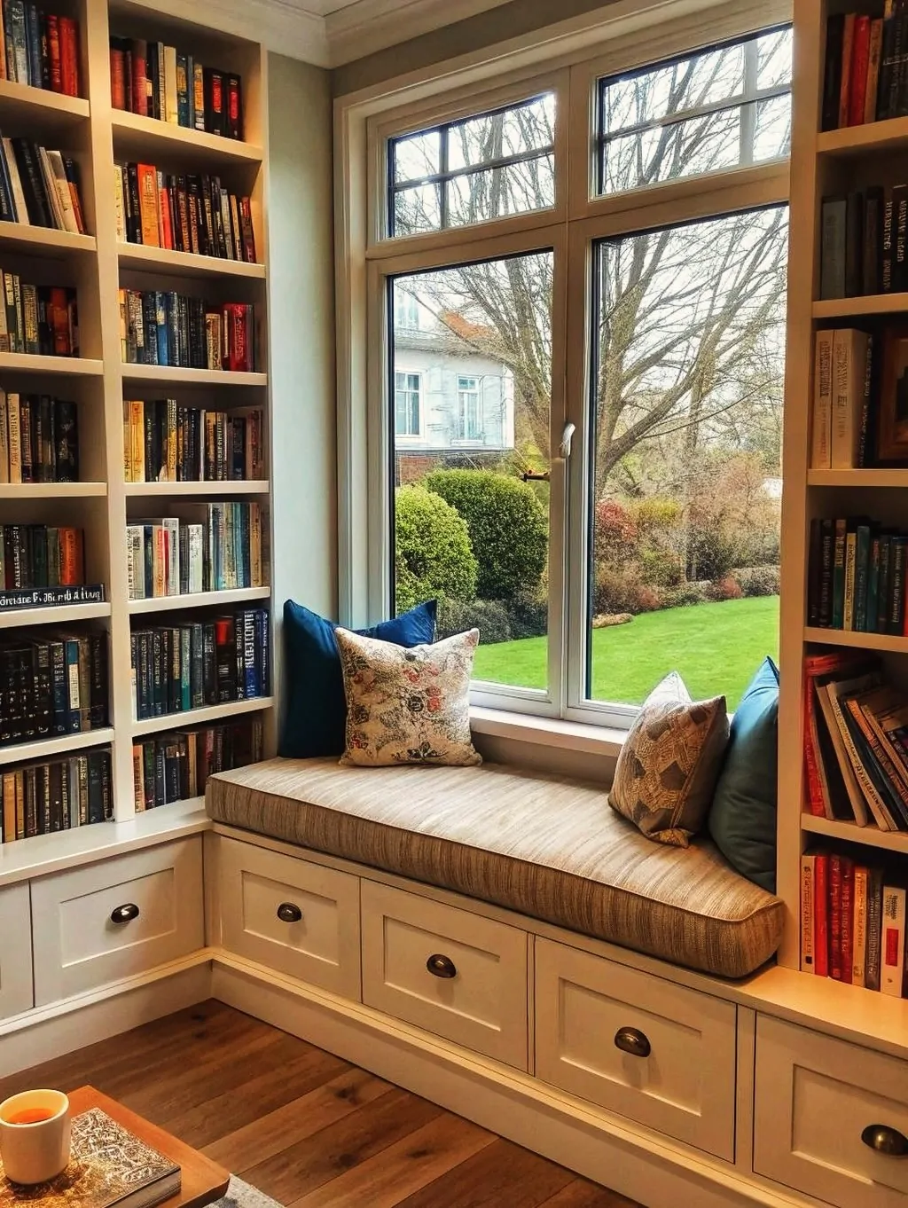 10 Home Library Ideas That Will Make You Want to Stay Home 7 Window Seat Reading Nook with Garden Views