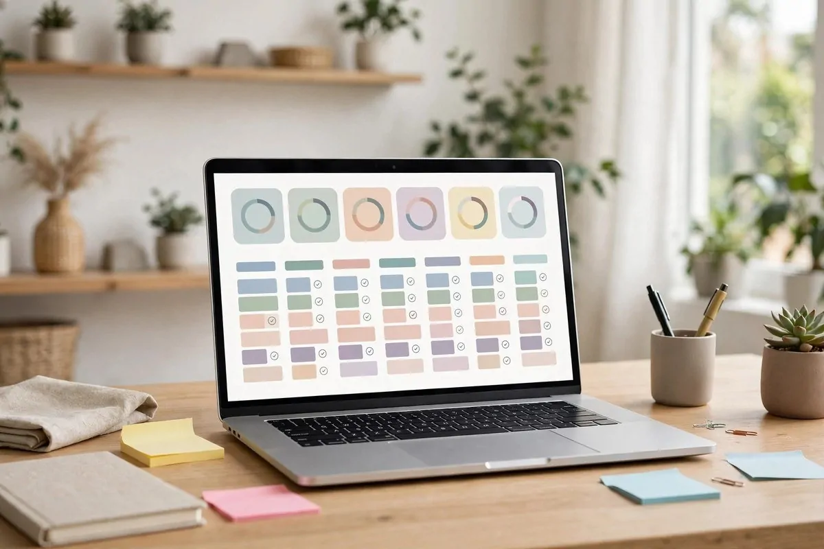 Laptop showing a clean personal dashboard page on a home desk