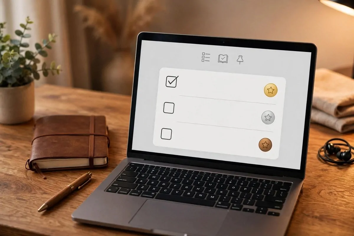 Laptop showing a note page with an integrated task list
