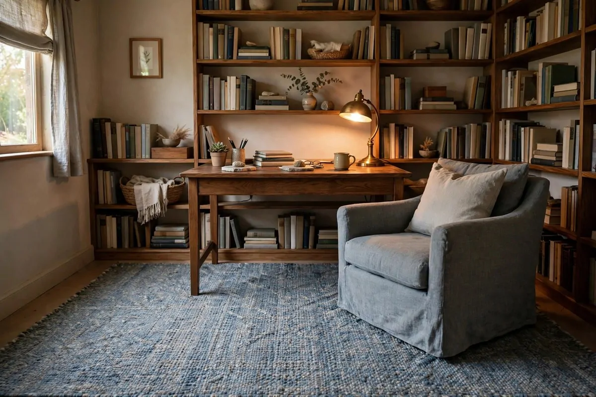 15 Cozy Den Room Ideas Small Office Spaces Can Pull Off 9 Den office filled with lush green houseplants around a wooden desk, large window with bright natural light