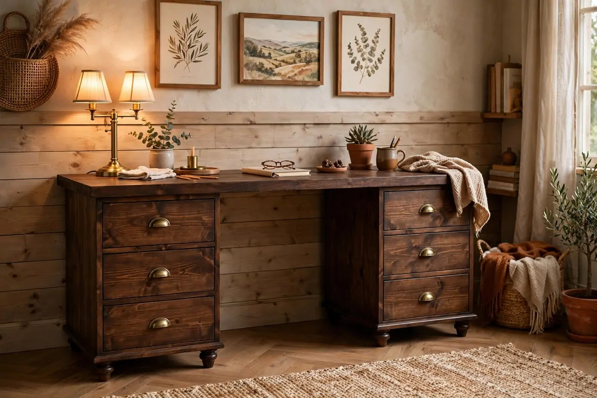 15 Ikea Built in Desk Hack Projects That Look Custom 9 desk with stained pine RAST dresser bases and dark wood top