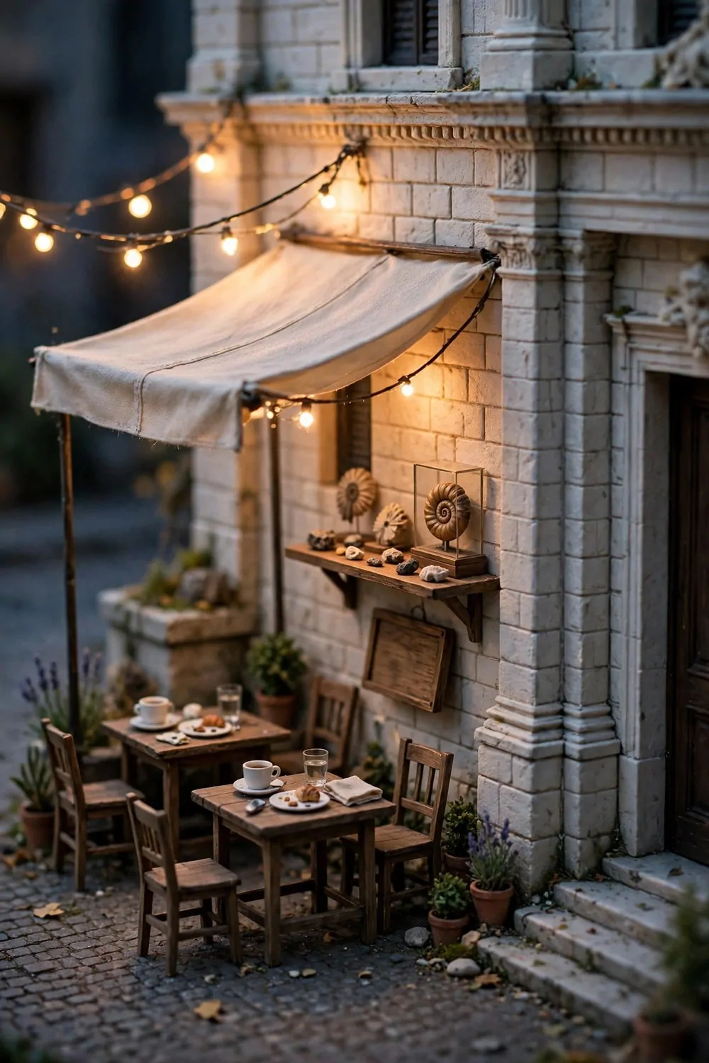 15 Museum Animal Crossing Ideas for Dreamy Island Displays 14 Little cafe terrace with tables, cups and an awning beside the museum garden
