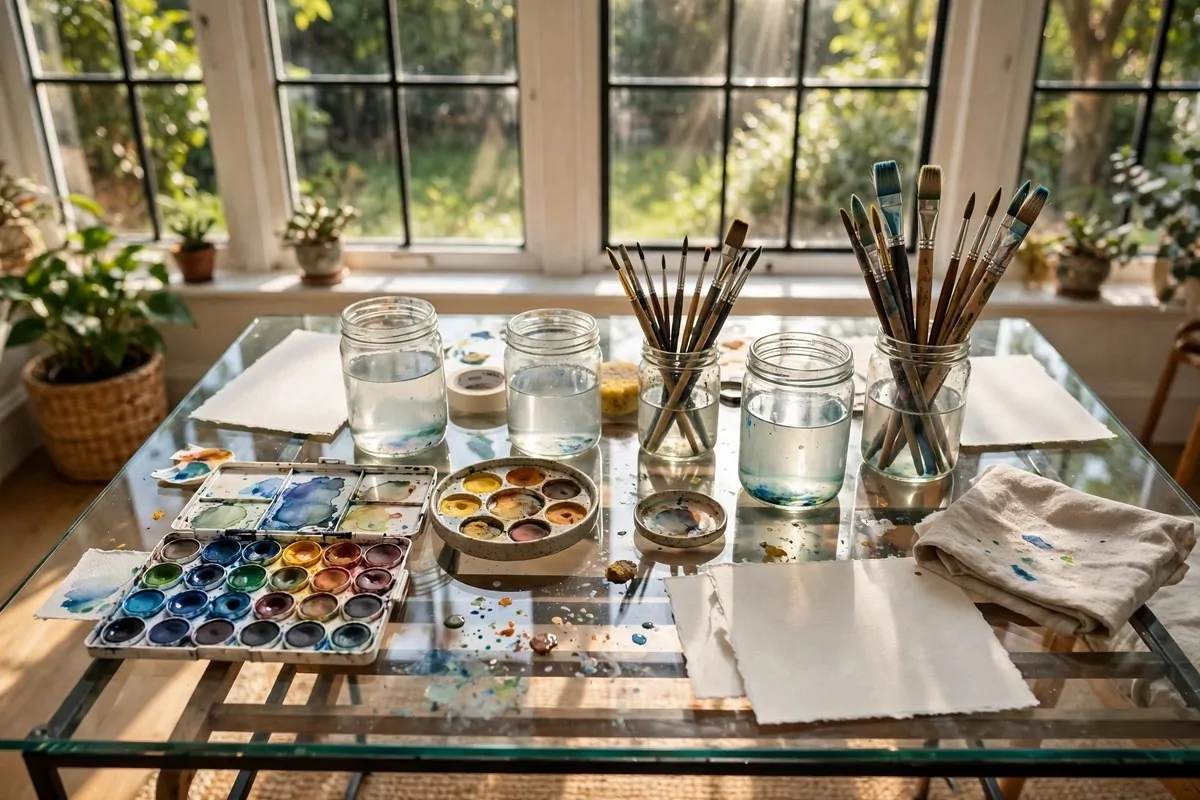 15 Sunroom Art Studio Ideas Full of Natural Light 3 Glass-top table used as a watercolor station near sunroom windows