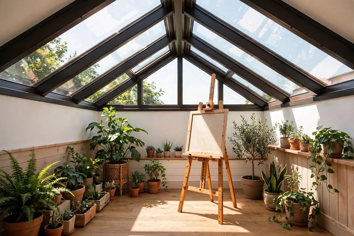 15 Sunroom Art Studio Ideas Full of Natural Light 4 Skylights pouring overhead light into a sunroom art studio