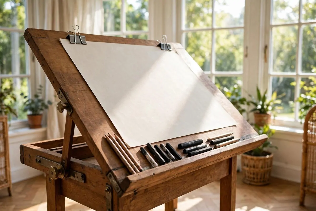 15 Sunroom Art Studio Ideas Full of Natural Light 9 Drafting table tilted toward the light in a sunroom studio