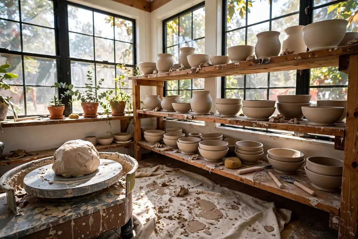 15 Sunroom Art Studio Ideas Full of Natural Light 11 Clay and pottery corner in a sunroom art studio