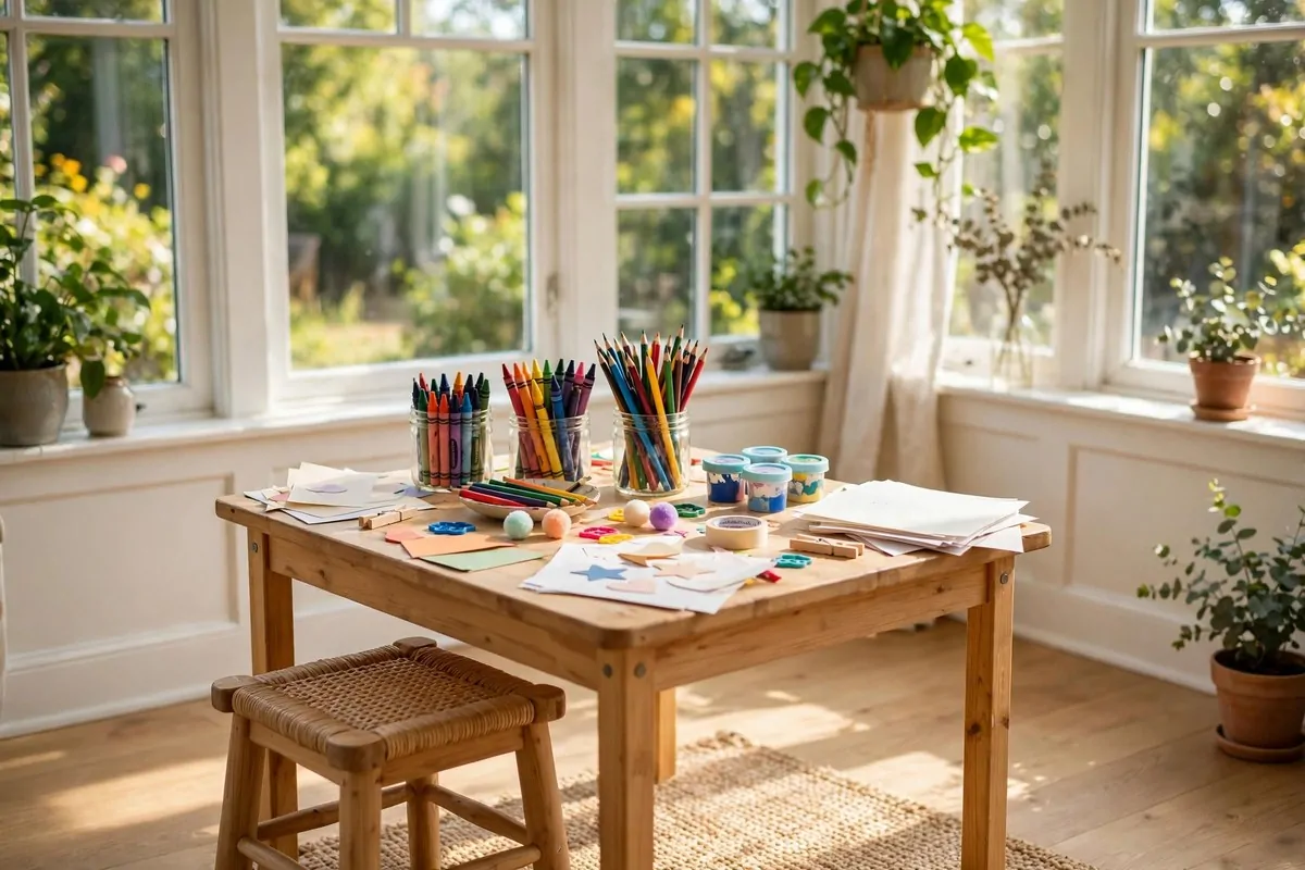 15 Sunroom Art Studio Ideas Full of Natural Light 12 Kids' craft table in a family sunroom art studio
