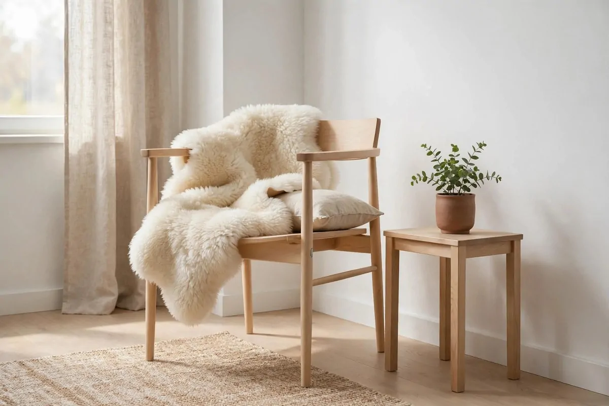 16 Office Reading Room Ideas Cozy Enough to Linger In 15 Minimalist scandinavian reading corner with a light wooden chair, sheepskin throw and a small potted plant