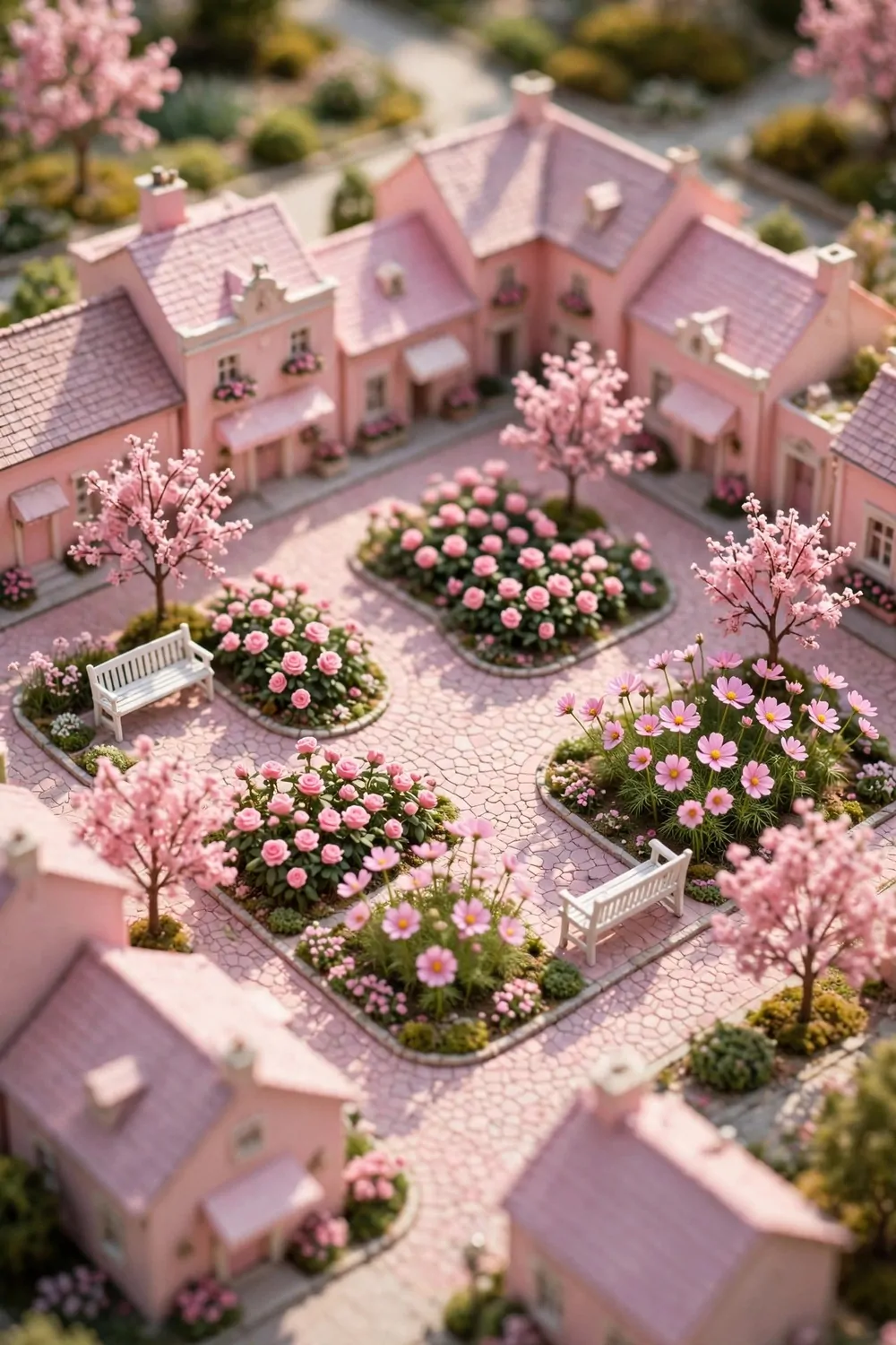 17 Acnh Town Hall Ideas for a Picture-Perfect Plaza 11 Miniature diorama photo of a tiny village playground corner with a springy ride-on toy, hopscotch path and small slide