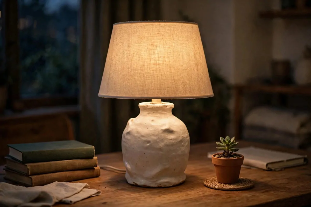 17 Anthropologie Office Inspiration Looks With Boho Charm 10 Handcrafted ceramic desk lamp with linen shade