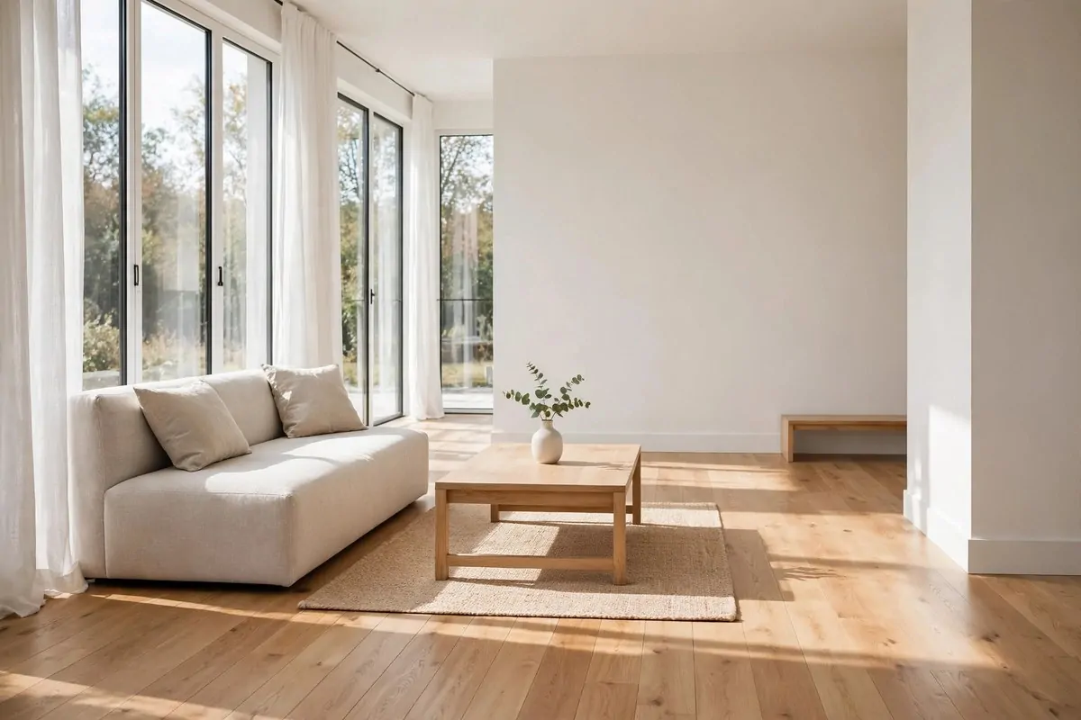 17 Feng Shui Home Ideas That Bring Good Energy Into Every Room 1 A tidy bright living room with minimal furniture and open clear pathways