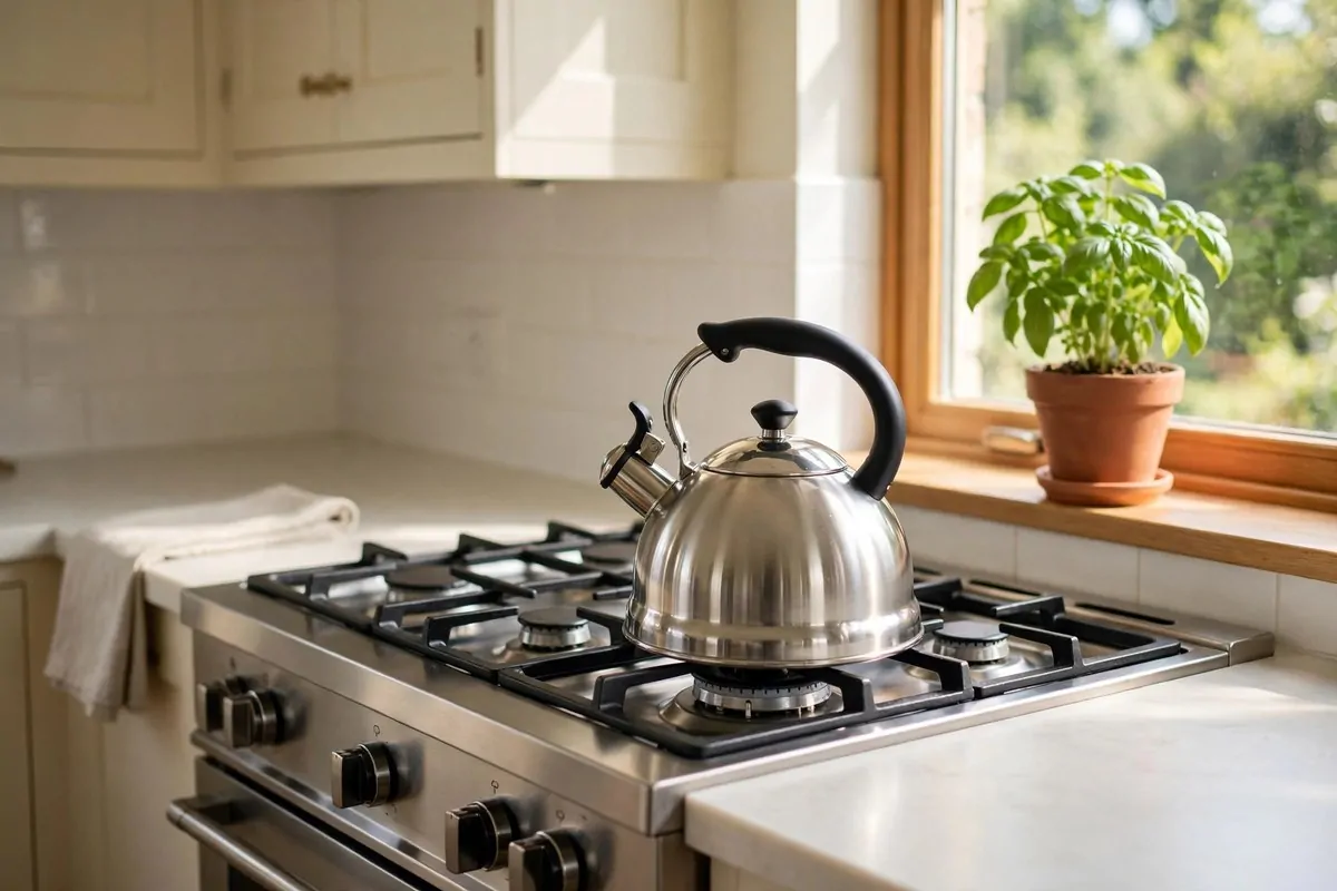 17 Feng Shui Home Ideas That Bring Good Energy Into Every Room 10 A clean well-kept kitchen stove with a kettle and fresh herbs nearby