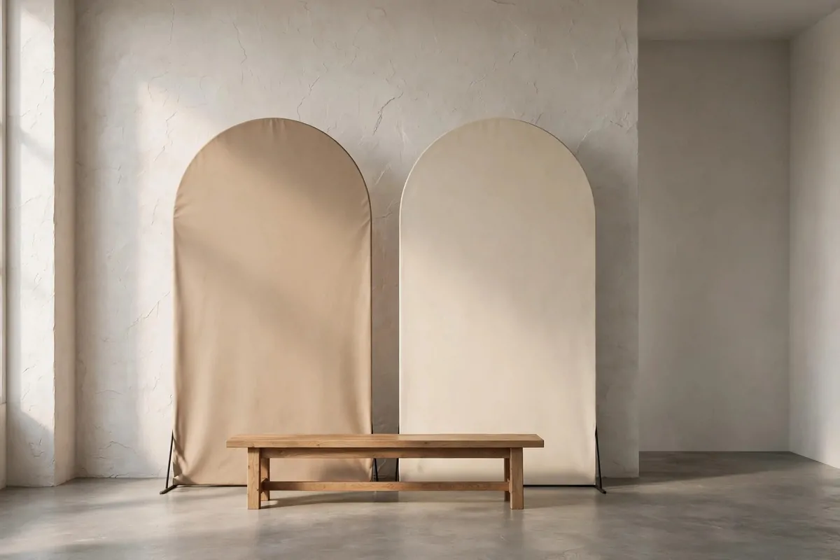 17 Group Photo Studio Ideas That Fit Everyone in Frame 11 Group Photo Studio Ideas with a modern beige arch panel studio backdrop