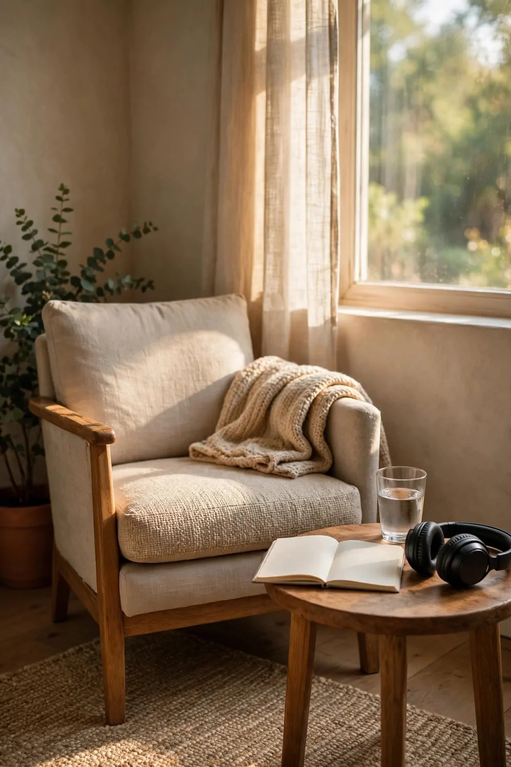 17 Ikea Office Ideas Business Owners Can Set Up Fast 8 A quiet corner with a comfortable chair, a small side table with a notebook and a glass of water, headphones on the table