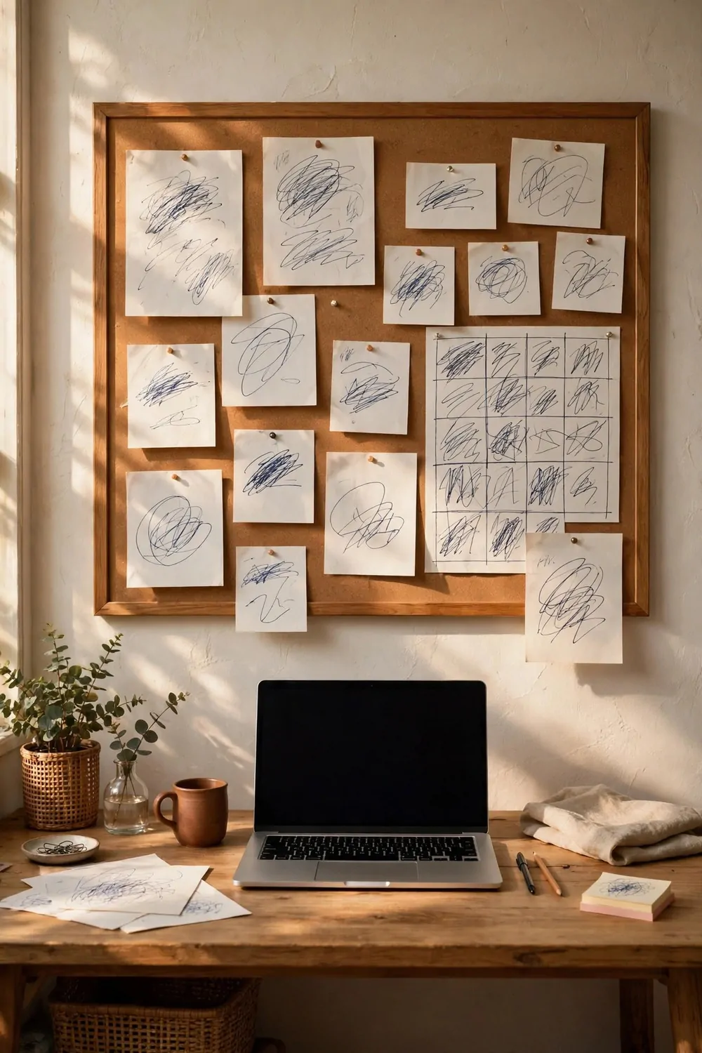 17 Ikea Office Ideas Business Owners Can Set Up Fast 10 A wall board with pinned notes and a weekly plan, a desk with a laptop below it