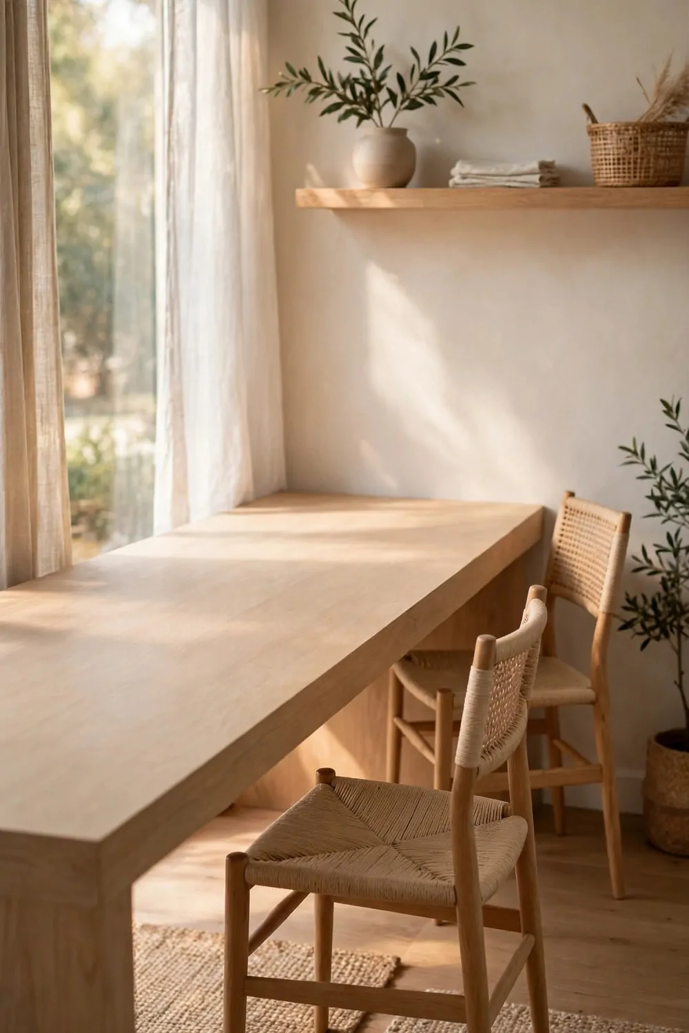 17 Ikea Office Ideas Business Owners Can Set Up Fast 15 A long plain desk with an empty space on one side, a second chair and a shelf nearby