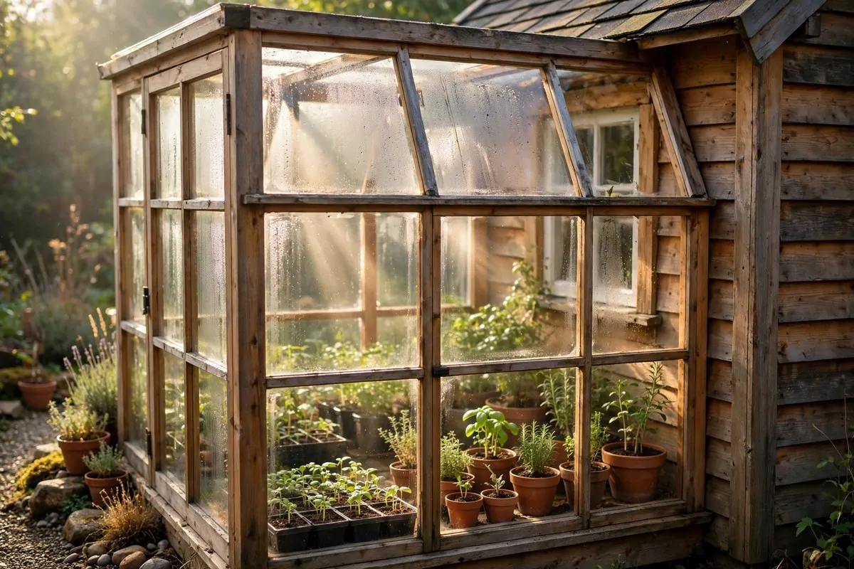 17 Off-Grid Tiny Home Ideas That Run Without the Bills 14 Small glass greenhouse with seedlings on the sunny side of a tiny house
